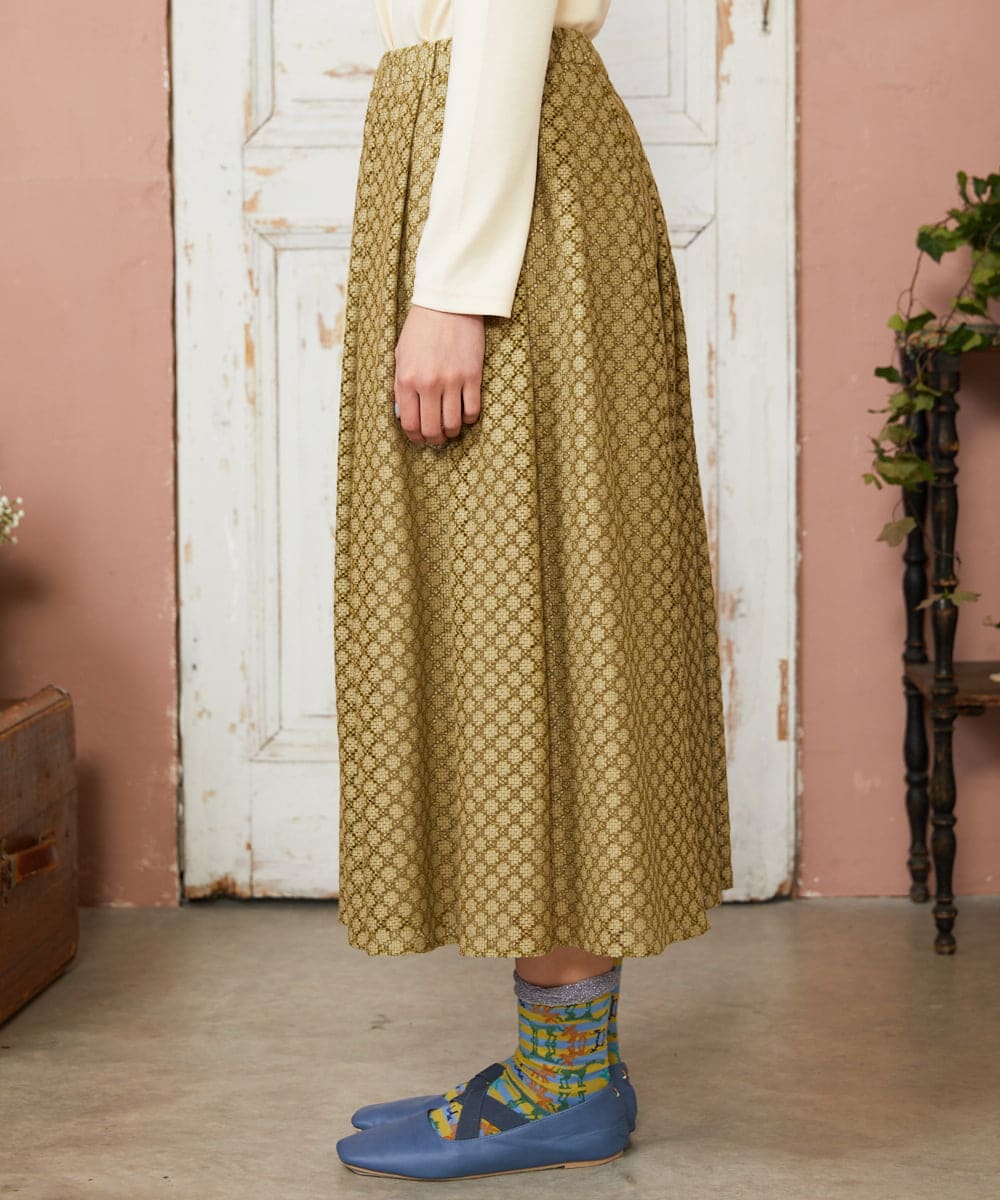 GJHDE42200 Jocomomola(ホコモモラ) Entrada 幾何学レースフレアスカート ライトイエロー