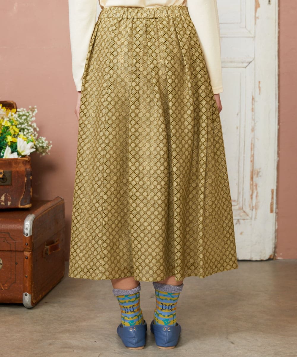 GJHDE42200 Jocomomola(ホコモモラ) Entrada 幾何学レースフレアスカート ライトイエロー