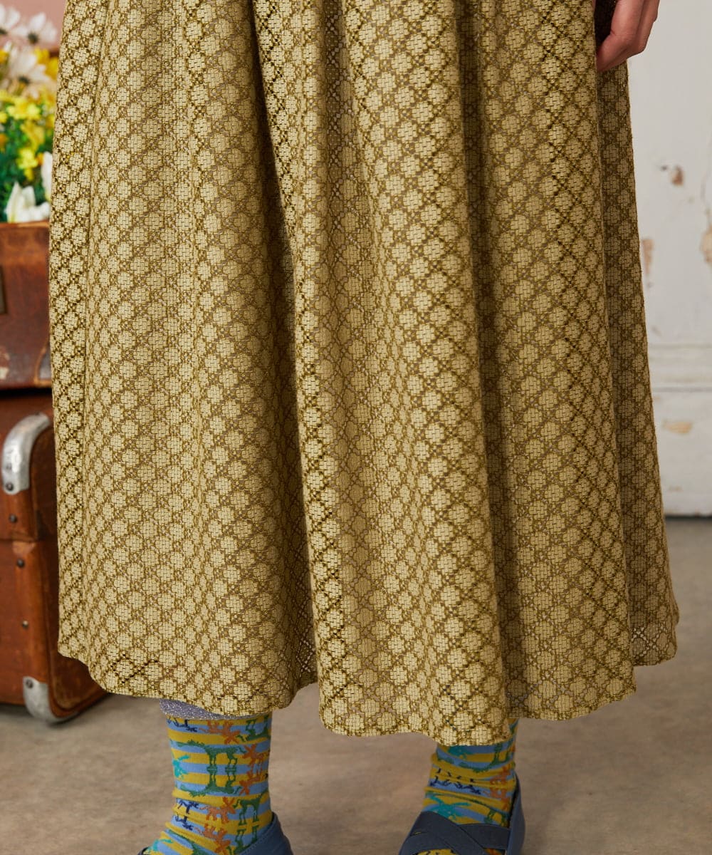 GJHDE42200 Jocomomola(ホコモモラ) Entrada 幾何学レースフレアスカート ライトイエロー