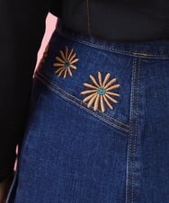 GJHDT40200 Jocomomola(ホコモモラ) フラワー刺繍 デニムスカート ネイビー