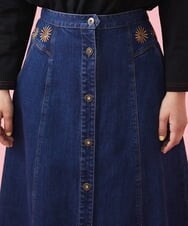 GJHDT40200 Jocomomola(ホコモモラ) フラワー刺繍 デニムスカート ネイビー