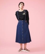 GJHDT40200 Jocomomola(ホコモモラ) フラワー刺繍 デニムスカート ネイビー