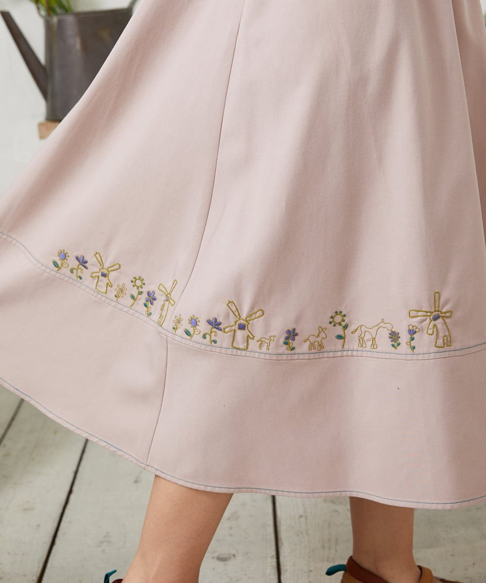 GJHFD33180 Jocomomola(ホコモモラ) Facil 刺繍入りツイルフレアスカート ライトピンク