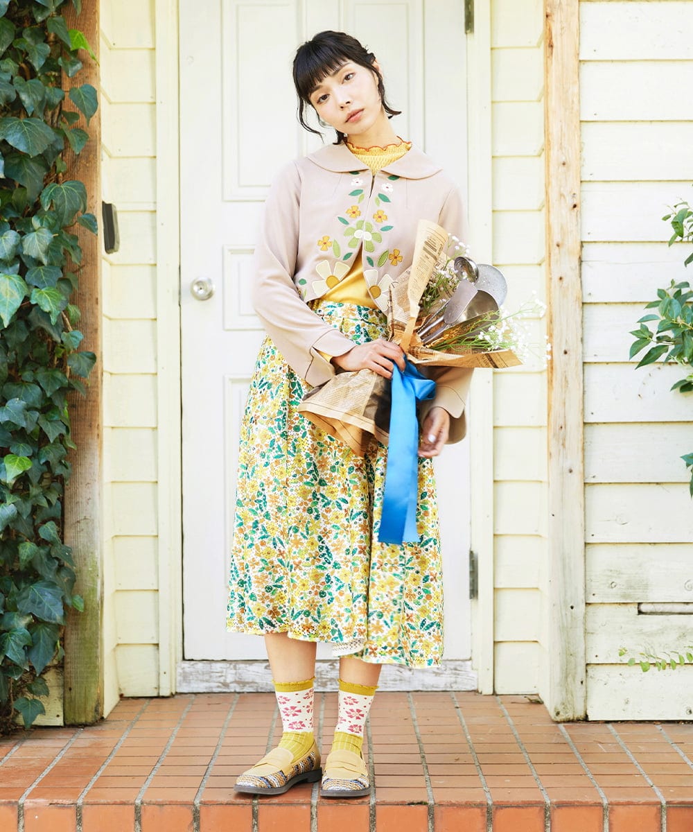 GJHFD50200 Jocomomola(ホコモモラ) El Rucio フラワープリントレースフレアスカート［オケージョン］ アイボリー