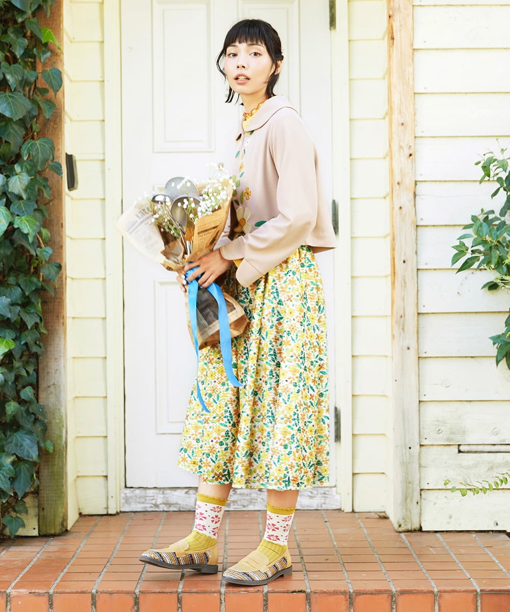 GJHFD50200 Jocomomola(ホコモモラ) El Rucio フラワープリントレースフレアスカート［オケージョン］ アイボリー