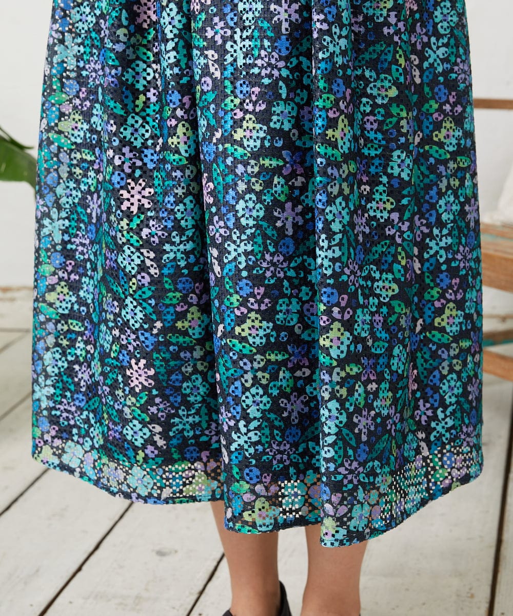 GJHFD50200 Jocomomola(ホコモモラ) El Rucio フラワープリントレースフレアスカート［オケージョン］ ブラック