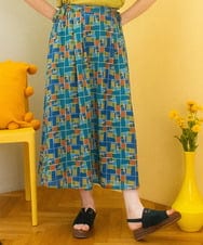 GJHGA01200 Jocomomola(ホコモモラ) Amarillo lima プリントサイドリボンスカート ブルー
