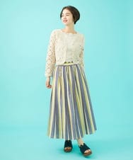 GJHGA30220 Jocomomola(ホコモモラ) Raya スモッキングストライプスカート ネイビー
