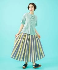 GJHGA30220 Jocomomola(ホコモモラ) Raya スモッキングストライプスカート ネイビー