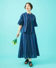GJHGA30220 Jocomomola(ホコモモラ) Raya スモッキングストライプスカート ネイビー