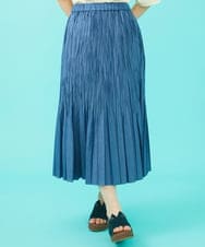GJHGA71240 Jocomomola(ホコモモラ) 【日本製】デニムプリーツスカート ライトブルー