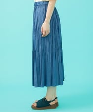 GJHGA71240 Jocomomola(ホコモモラ) 【日本製】デニムプリーツスカート ライトブルー