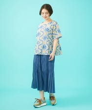 GJHGA71240 Jocomomola(ホコモモラ) 【日本製】デニムプリーツスカート ライトブルー