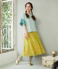 GJHGD37220 Jocomomola(ホコモモラ) Cama de flores フラワーカットジャカードスカート イエロー