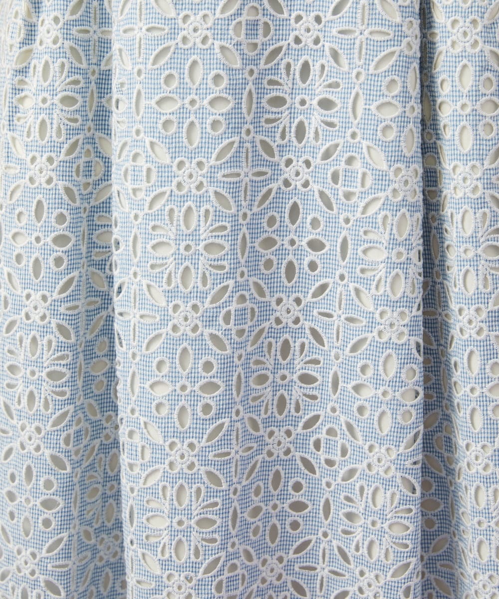 GJHGD50240 Jocomomola(ホコモモラ) Dordado de verano フラワーカットワーク刺繍 ギンガムチェックスカート [オケージョン対応] ライトブルー