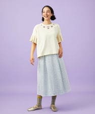 GJHGD50240 Jocomomola(ホコモモラ) Dordado de verano フラワーカットワーク刺繍 ギンガムチェックスカート [オケージョン対応] ライトブルー