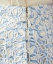 GJHGD50240 Jocomomola(ホコモモラ) Dordado de verano フラワーカットワーク刺繍 ギンガムチェックスカート [オケージョン対応] ライトブルー