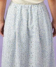 GJHGD50240 Jocomomola(ホコモモラ) Dordado de verano フラワーカットワーク刺繍 ギンガムチェックスカート [オケージョン対応] ライトブルー