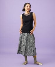 GJHGD50240 Jocomomola(ホコモモラ) Dordado de verano フラワーカットワーク刺繍 ギンガムチェックスカート [オケージョン対応] ブラック