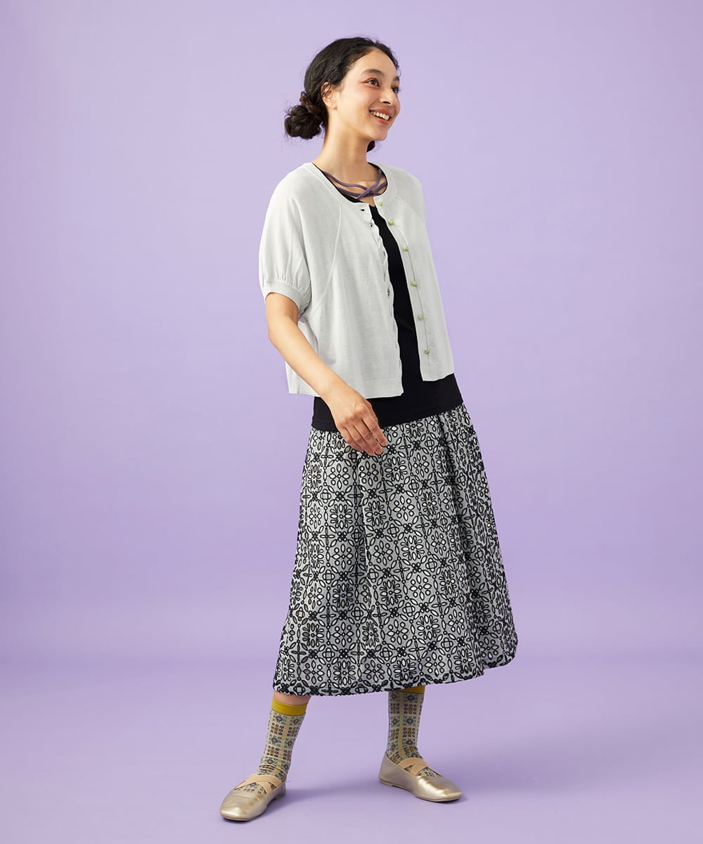 GJHGD50240 Jocomomola(ホコモモラ) Dordado de verano フラワーカットワーク刺繍 ギンガムチェックスカート [オケージョン対応] ブラック