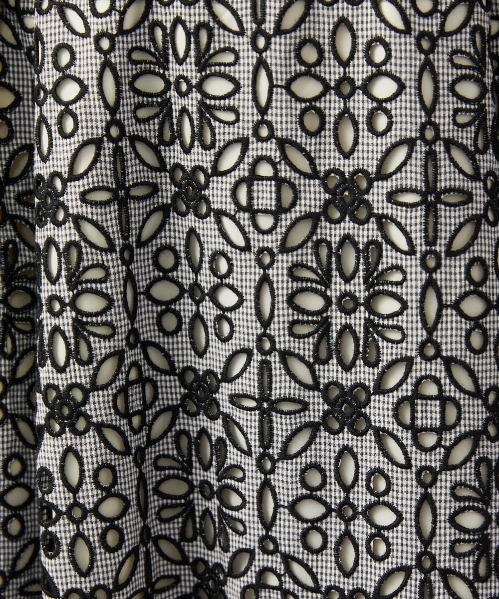 GJHGD50240 Jocomomola(ホコモモラ) Dordado de verano フラワーカットワーク刺繍 ギンガムチェックスカート [オケージョン対応] ブラック