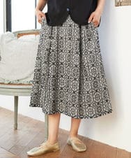GJHGD50240 Jocomomola(ホコモモラ) Dordado de verano フラワーカットワーク刺繍 ギンガムチェックスカート [オケージョン対応] ブラック