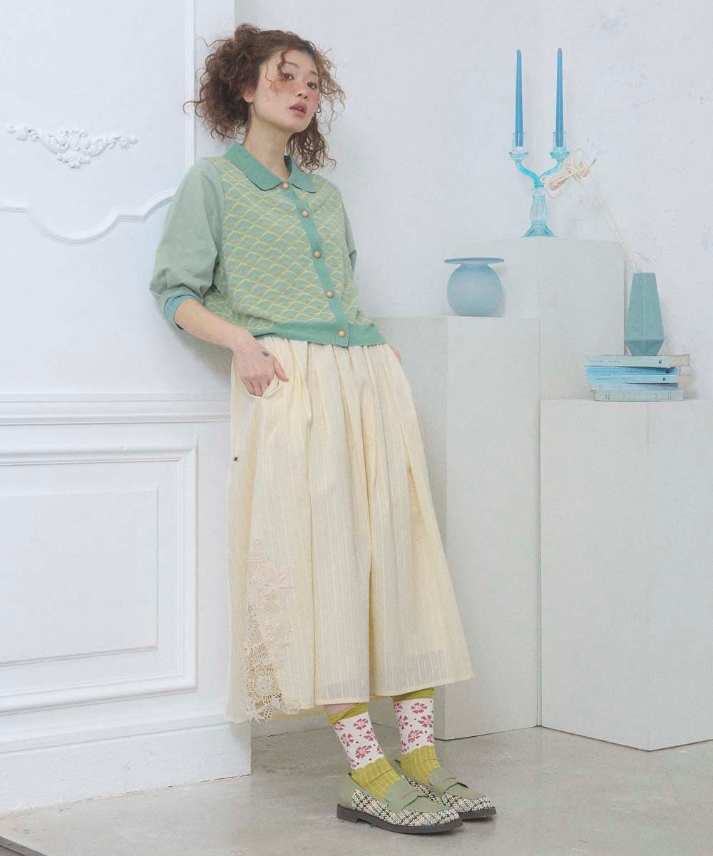 GJHGD70240 Jocomomola(ホコモモラ) Miguelde Cervantes レース付きスカート アイボリー