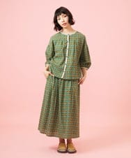 GJHGE38200 Jocomomola(ホコモモラ) Alcazar コットンシフォン幾何プリントフレアスカート オレンジ