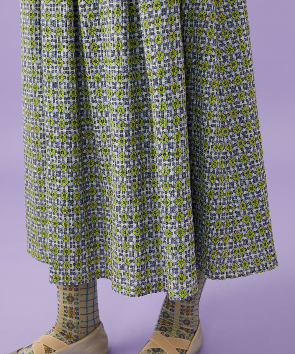 GJHGE38200 Jocomomola(ホコモモラ) 【早割10％OFF】コットンシフォン幾何プリントフレアスカート グリーン