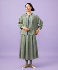 GJHGE38200 Jocomomola(ホコモモラ) 【早割10％OFF】コットンシフォン幾何プリントフレアスカート グリーン