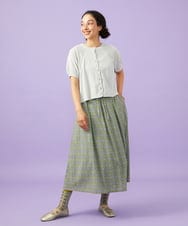 GJHGE38200 Jocomomola(ホコモモラ) 【早割10％OFF】コットンシフォン幾何プリントフレアスカート グリーン