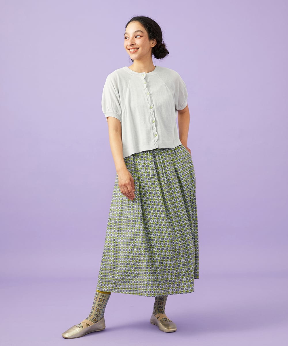 GJHGE38200 Jocomomola(ホコモモラ) 【早割10％OFF】コットンシフォン幾何プリントフレアスカート グリーン