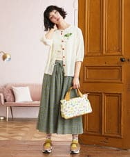 GJHGE38200 Jocomomola(ホコモモラ) Alcazar コットンシフォン幾何プリントフレアスカート グリーン