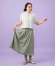 GJHGE38200 Jocomomola(ホコモモラ) 【早割10％OFF】コットンシフォン幾何プリントフレアスカート グリーン