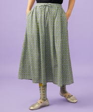 GJHGE38200 Jocomomola(ホコモモラ) 【早割10％OFF】コットンシフォン幾何プリントフレアスカート グリーン