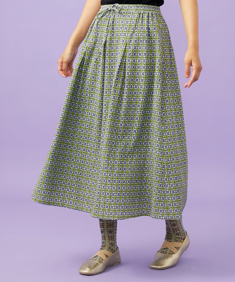 GJHGE38200 Jocomomola(ホコモモラ) 【早割10％OFF】コットンシフォン幾何プリントフレアスカート グリーン