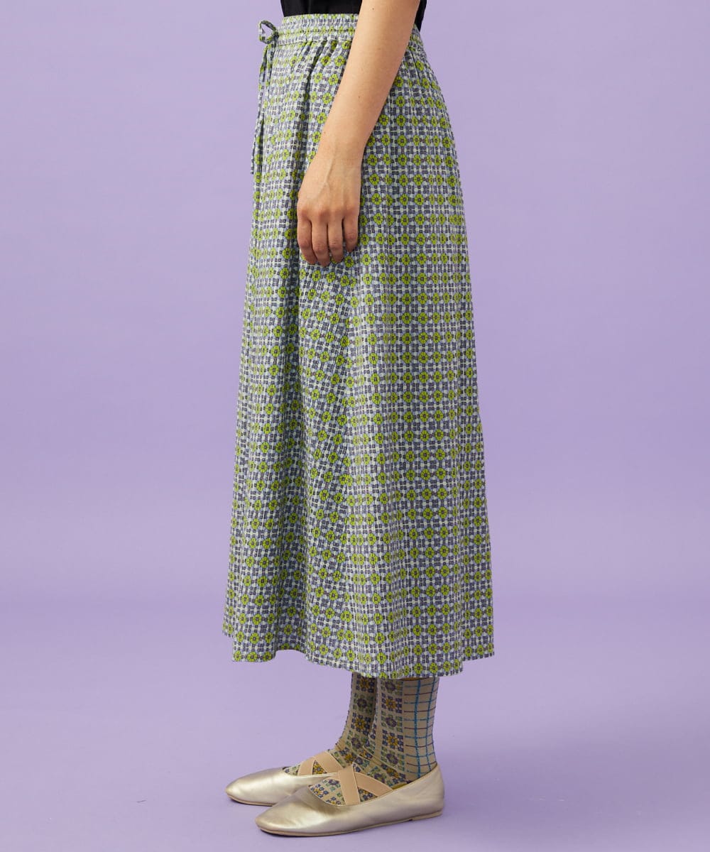 GJHGE38200 Jocomomola(ホコモモラ) 【早割10％OFF】コットンシフォン幾何プリントフレアスカート グリーン