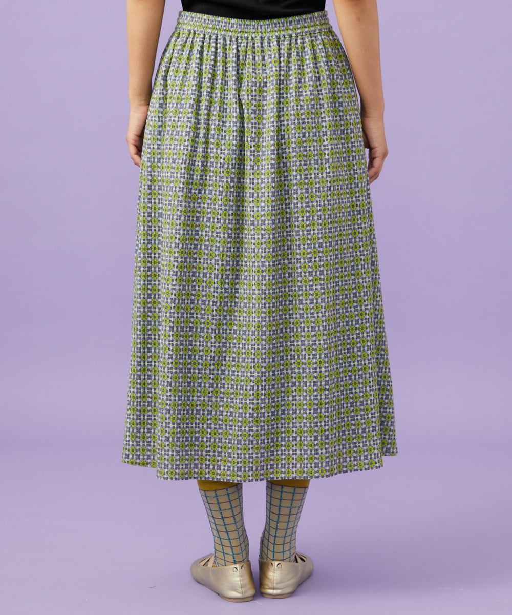 GJHGE38200 Jocomomola(ホコモモラ) 【早割10％OFF】コットンシフォン幾何プリントフレアスカート グリーン