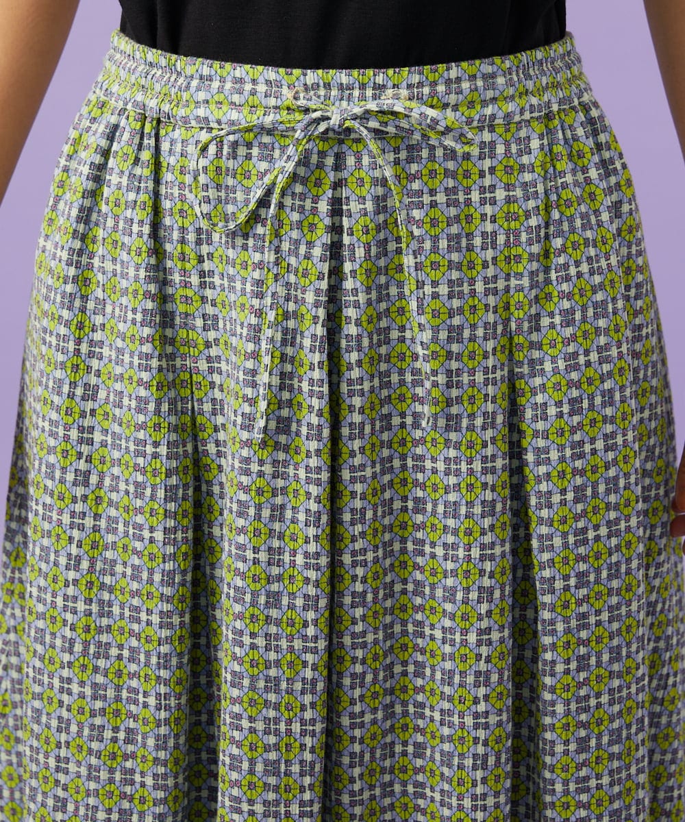 GJHGE38200 Jocomomola(ホコモモラ) 【早割10％OFF】コットンシフォン幾何プリントフレアスカート グリーン
