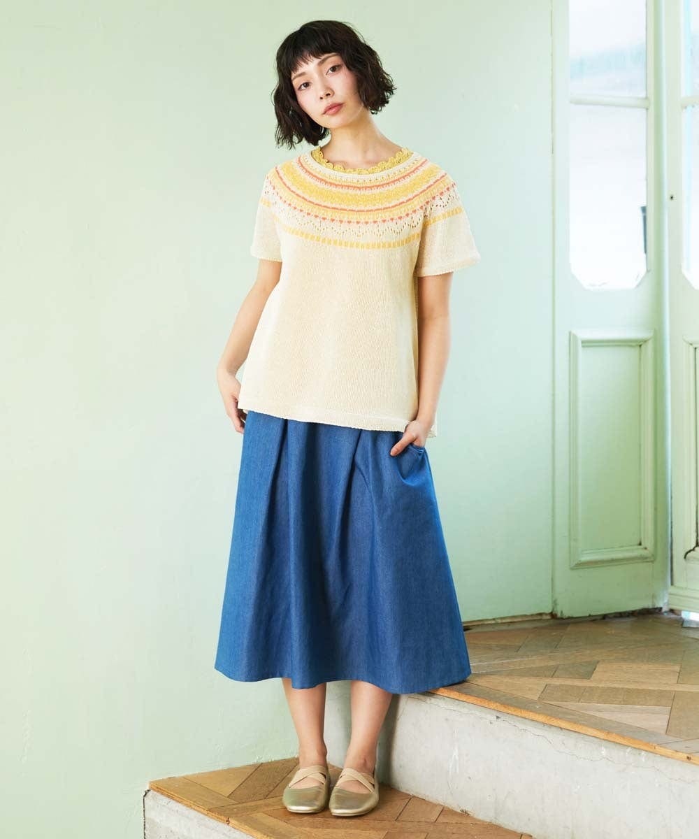 Flor デニム 刺繍入りフレアスカート(ミモレ丈スカート) | Jocomomola