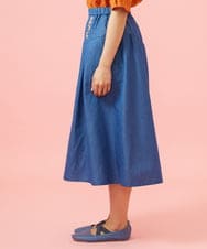 GJHGE42200 Jocomomola(ホコモモラ) Flor デニム 刺繍入りフレアスカート ブルー