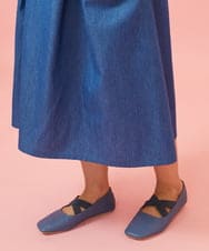 GJHGE42200 Jocomomola(ホコモモラ) Flor デニム 刺繍入りフレアスカート ブルー