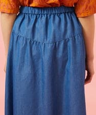 GJHGE42200 Jocomomola(ホコモモラ) Flor デニム 刺繍入りフレアスカート ブルー