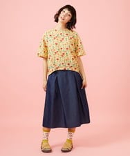 GJHGE42200 Jocomomola(ホコモモラ) Flor デニム 刺繍入りフレアスカート ネイビー