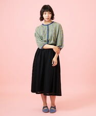 GJHGE43220 Jocomomola(ホコモモラ) Ola レースフレアスカート ブラック