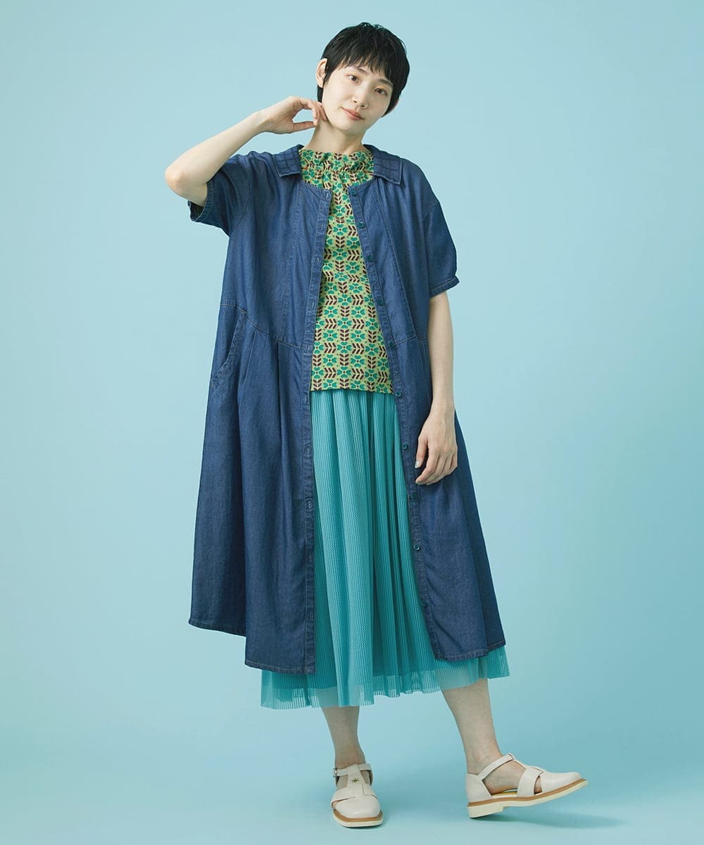 GJHHS34170 Jocomomola(ホコモモラ) wavy チュールシアースカート ライトブルー