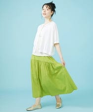 GJHHV31180 Jocomomola(ホコモモラ) 【撥水加工】ギャザー切り替えナイロンスカート グリーン
