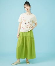 GJHHV31180 Jocomomola(ホコモモラ) 【撥水加工】ギャザー切り替えナイロンスカート グリーン