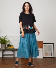 GJHJA30220 Jocomomola(ホコモモラ) Azahar  コード刺繍入りコットンシルクスカート ブルー