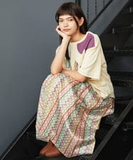 GJHJE03240 Jocomomola(ホコモモラ) Pincelade ジャカードストライプスカート ベージュ
